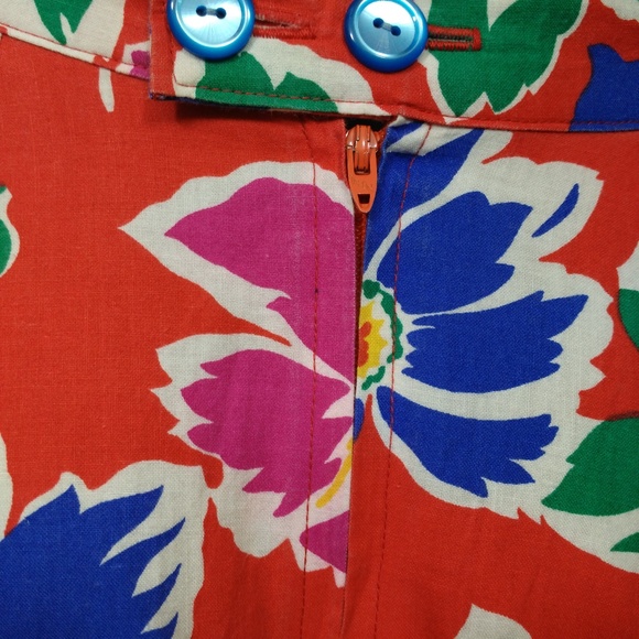 Vintage Floral Midi Full Swing Skirt Size S Colorful Retro Red Green - Picture 7 of 8